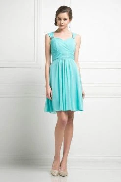 Cocktail Dresses Cinderella Divine - 3832 Wide Strap Keyhole Back Ruched Cocktail Dress
