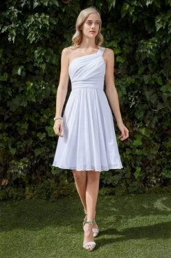 Cinderella Divine - 3909 One Shoulder Knee-Length A-Line Chiffon Dress