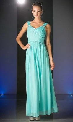 Cinderella Divine - 3984 V-Neck Ruched Bodice Chiffon A-Line Gown Formal Gowns