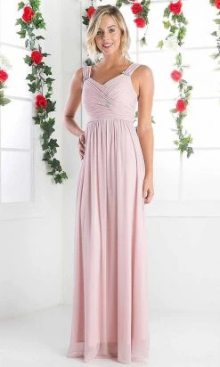 Cinderella Divine - 3984 V-Neck Ruched Bodice Chiffon A-Line Gown Formal Gowns