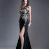 Formal Gowns Cinderella Divine - 6395 Floral Embroidered Illusion High Slit Gown