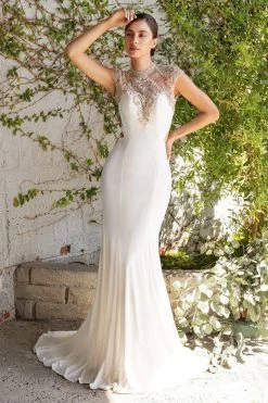 Cinderella Divine - 71457 Cap Sleeve Beaded Illusion High Neck Gown