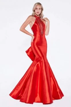 Cinderella Divine - 72046 High Halter Fitted Mermaid Gown Formal Gowns