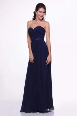 Cinderella Divine - 7455 Strapless Knotted Bodice Chiffon A-Line Dress