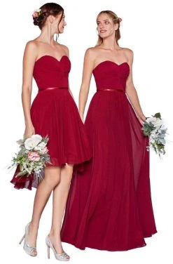 Cocktail Dresses Cinderella Divine - 7456 Strapless Chiffon Short High-Low Hem Dress