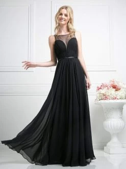 Cinderella Divine - 7458 Illusion Neckline Chiffon Empire Waist Gown Formal Gowns