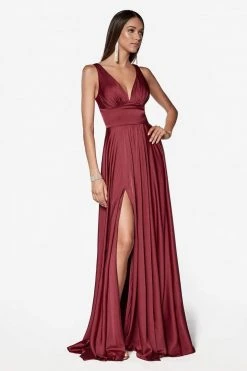 Cinderella Divine - 7469 Sleeveless V Neck Flowing Satin Gown 21 Cinderella Divine - 7469 Sleeveless V Neck Flowing Satin Gown