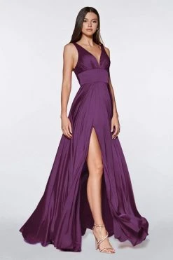 Cinderella Divine - 7469 Sleeveless V Neck Flowing Satin Gown 23 Cinderella Divine - 7469 Sleeveless V Neck Flowing Satin Gown