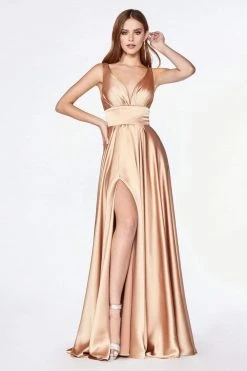 Cinderella Divine - 7469 Sleeveless V Neck Flowing Satin Gown 24 Cinderella Divine - 7469 Sleeveless V Neck Flowing Satin Gown