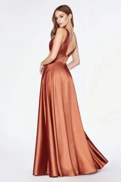 Cinderella Divine - 7469 Sleeveless V Neck Flowing Satin Gown 18 Cinderella Divine - 7469 Sleeveless V Neck Flowing Satin Gown