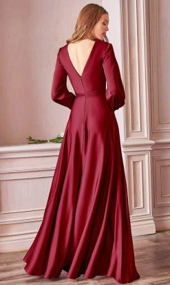 Cinderella Divine - 7475 Plunging V Neck High Slit Long Dress Formal Gowns