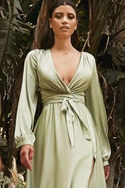 Cinderella Divine - 7475 Plunging V Neck High Slit Long Dress Formal Gowns