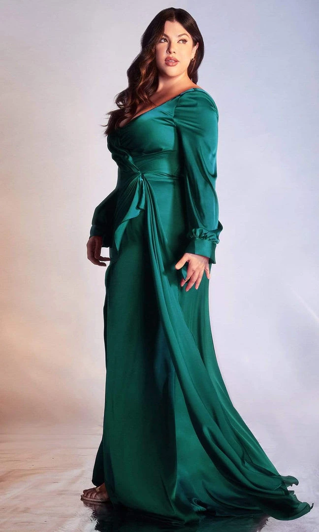 Formal Gowns Cinderella Divine - 7478C Long Sleeve V Neck Sheath Dress 6 Formal Gowns Cinderella Divine - 7478C Long Sleeve V Neck Sheath Dress