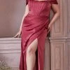 Formal Gowns Cinderella Divine 7484C - High Slit Evening Gown