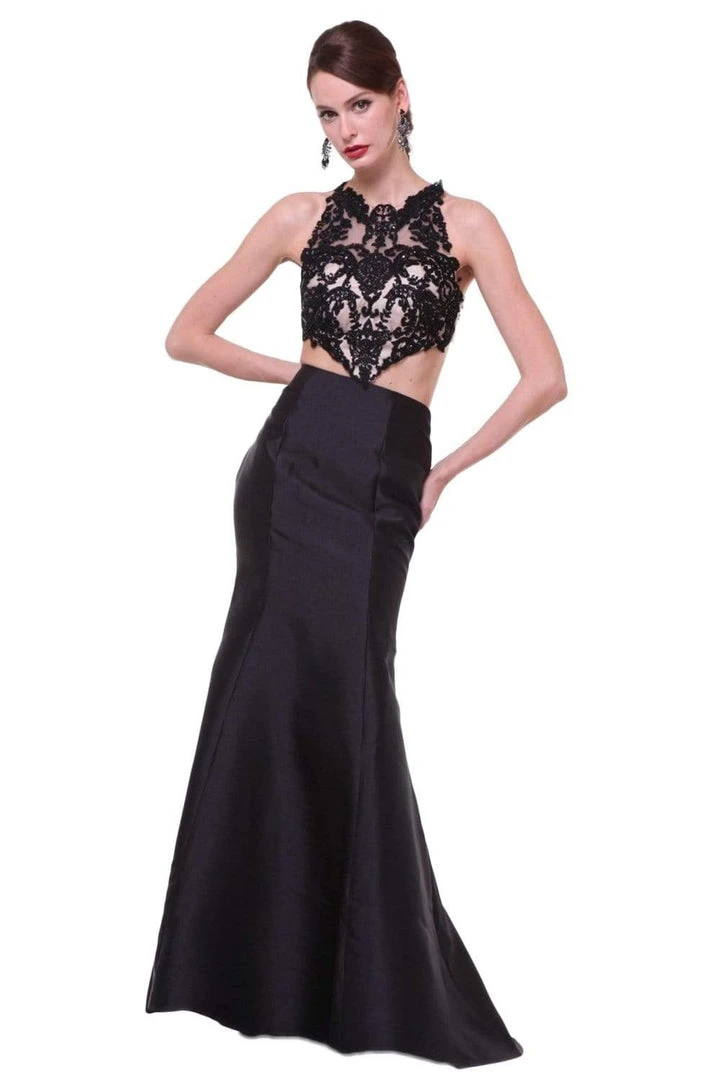 Cinderella Divine - 7640 Beaded Lace Halter Neck Satin Trumpet Dress 3 Cinderella Divine - 7640 Beaded Lace Halter Neck Satin Trumpet Dress