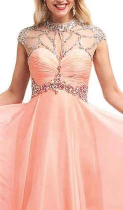 Cinderella Divine - 7959 Sheer Embellished Ruched High Neck Evening Dress Formal Gowns