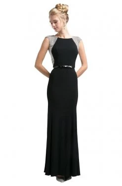Formal Gowns Cinderella Divine - 8115 Beaded Scoop Sheath Evening Gown