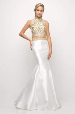 Formal Gowns Cinderella Divine - 84016 Two-Piece Beaded High Halter Mermaid Gown 8 Formal Gowns Cinderella Divine - 84016 Two-Piece Beaded High Halter Mermaid Gown