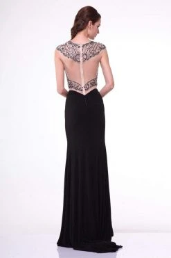 Cinderella Divine - 8786 Beaded Illusion Sheath Dress With Slit 5 Cinderella Divine - 8786 Beaded Illusion Sheath Dress With Slit