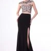 Cinderella Divine - 8786 Beaded Illusion Sheath Dress With Slit