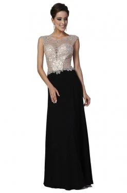 Cinderella Divine - 8907 Beaded Scoop Neck Sheath Dress Formal Gowns