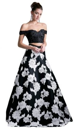 Cinderella Divine - 8945 Beaded Lace Bodice Floral A-Line Gown Formal Gowns 8 Cinderella Divine - 8945 Beaded Lace Bodice Floral A-Line Gown Formal Gowns