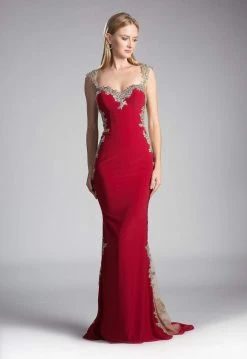 Cinderella Divine - 8988 Sleeveless Lace Sweetheart Fitted Dress Formal Gowns