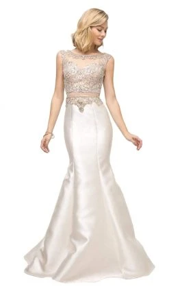 Cinderella Divine - 8990 Jewel Beaded Illusion Bodice Mermaid Gown Formal Gowns