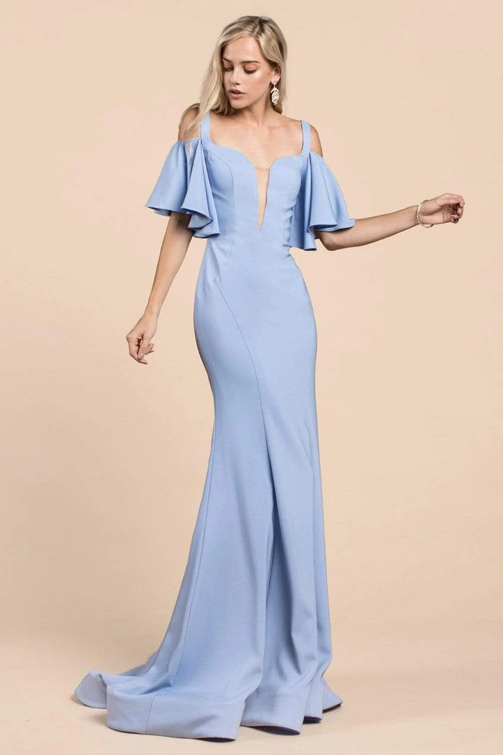 Cinderella Divine - A0079 Cold Off-Shoulder Flair Sleeves Mermaid Gown Formal Gowns 8 Cinderella Divine - A0079 Cold Off-Shoulder Flair Sleeves Mermaid Gown Formal Gowns