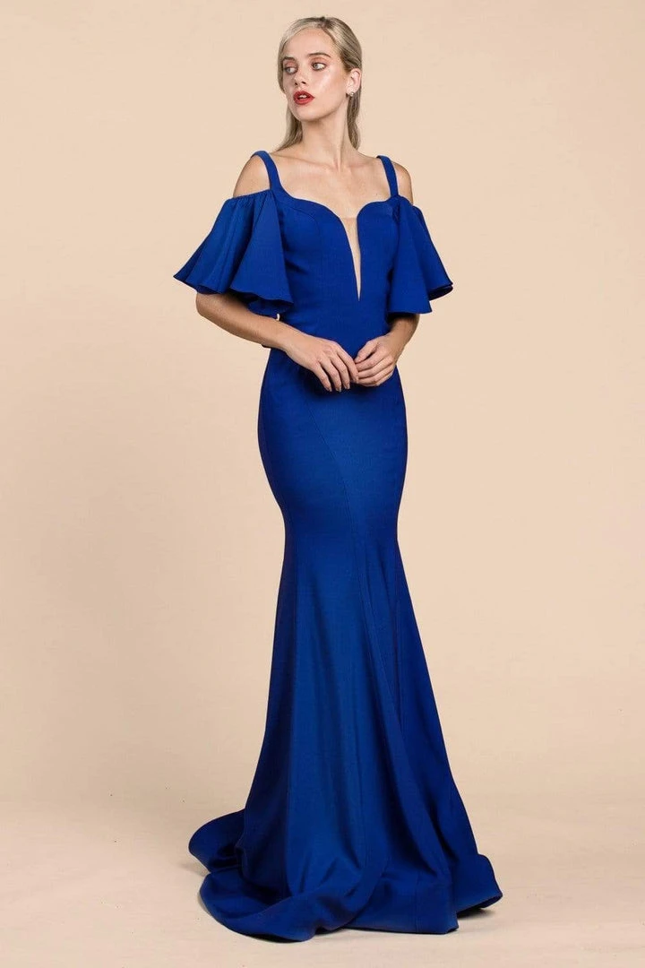 Cinderella Divine - A0079 Cold Off-Shoulder Flair Sleeves Mermaid Gown Formal Gowns 11 Cinderella Divine - A0079 Cold Off-Shoulder Flair Sleeves Mermaid Gown Formal Gowns