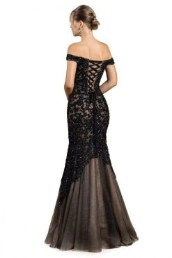 Cinderella Divine - A0401 Off Shoulder Lace Overlay Tulle Mermaid Gown Formal Gowns