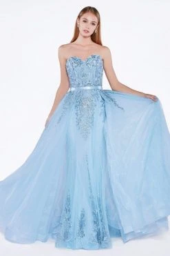 Cinderella Divine - A5081 Lace Applique Sleeveless Gown With Overskirt