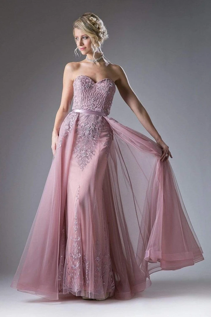 Cinderella Divine - A5081 Lace Applique Sleeveless Gown With Overskirt 7 Cinderella Divine - A5081 Lace Applique Sleeveless Gown With Overskirt
