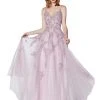 Cinderella Divine - AM106 Beaded Lace Deep V-neck Tulle A-line Dress