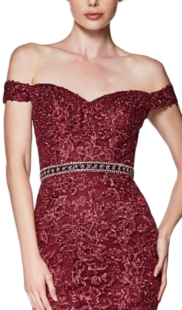 Cinderella Divine - AM122 Off Shoulder Beaded Lace Appliqued Gown Formal Gowns 4 Cinderella Divine - AM122 Off Shoulder Beaded Lace Appliqued Gown Formal Gowns