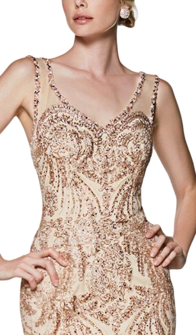 Formal Gowns Cinderella Divine - AM186 Embellished Lace V-Neck Dress 4 Formal Gowns Cinderella Divine - AM186 Embellished Lace V-Neck Dress