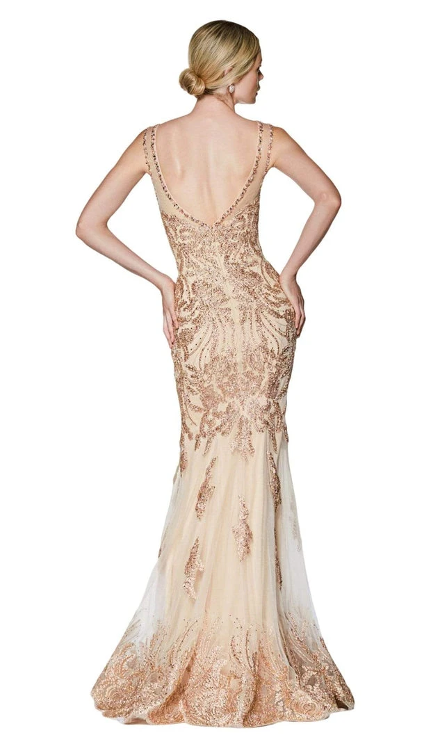 Formal Gowns Cinderella Divine - AM186 Embellished Lace V-Neck Dress 5 Formal Gowns Cinderella Divine - AM186 Embellished Lace V-Neck Dress