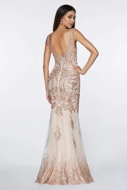 Formal Gowns Cinderella Divine - AM186 Embellished Lace V-Neck Dress 12 Formal Gowns Cinderella Divine - AM186 Embellished Lace V-Neck Dress