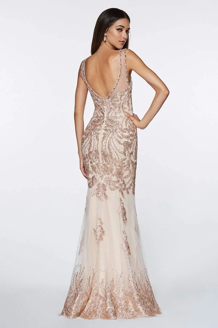 Formal Gowns Cinderella Divine - AM186 Embellished Lace V-Neck Dress 7 Formal Gowns Cinderella Divine - AM186 Embellished Lace V-Neck Dress