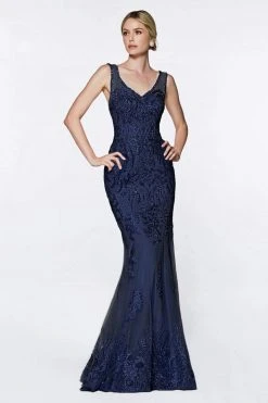 Formal Gowns Cinderella Divine - AM186 Embellished Lace V-Neck Dress 13 Formal Gowns Cinderella Divine - AM186 Embellished Lace V-Neck Dress