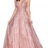 Cinderella Divine - AM258 Embellished Deep V-neck A-line Gown Formal Gowns