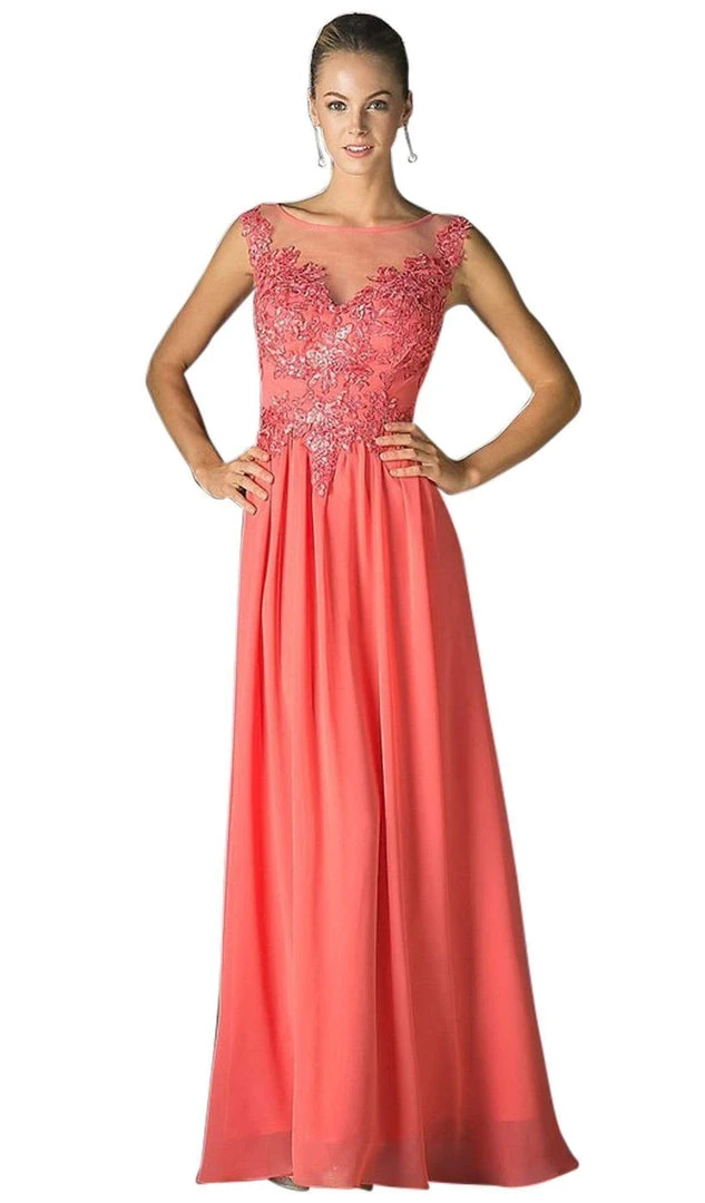 Formal Gowns Cinderella Divine - Appliqued Illusion Bateau Chiffon Evening Gown 3 Formal Gowns Cinderella Divine - Appliqued Illusion Bateau Chiffon Evening Gown