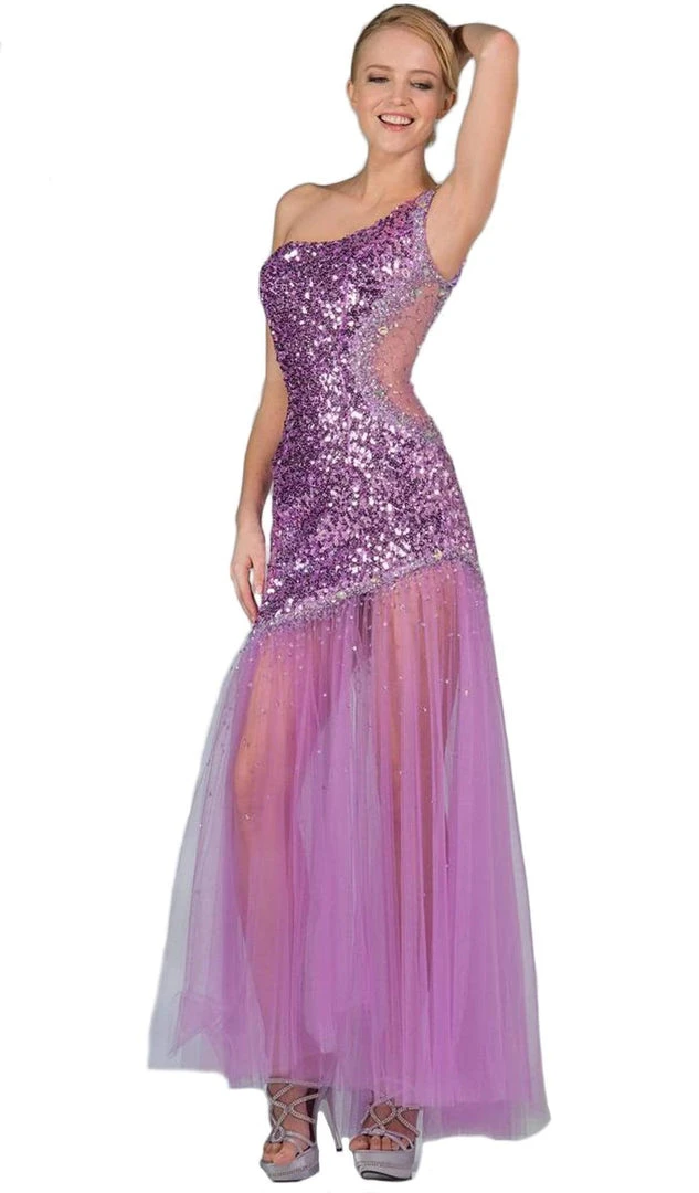 Cinderella Divine - Asymmetric Sequined Sheer A-line Evening Gown 3 Cinderella Divine - Asymmetric Sequined Sheer A-line Evening Gown