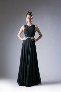 Formal Gowns Cinderella Divine - B1601 Embellished Belt Lace A-Line Chiffon Dress