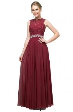 Formal Gowns Cinderella Divine - B1601 Embellished Belt Lace A-Line Chiffon Dress