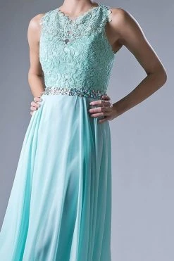 Formal Gowns Cinderella Divine - B1601 Embellished Belt Lace A-Line Chiffon Dress