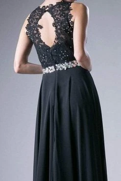 Formal Gowns Cinderella Divine - B1601 Embellished Belt Lace Sleeveless Top Chiffon Dress - 1 Pc Black In Size 2X Available