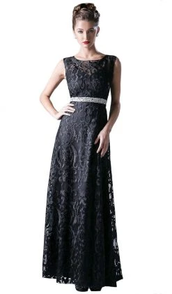 Cinderella Divine - 3878 Bateau Neck Sleeveless A-line Lace Evening Dress Formal Gowns