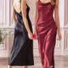 Cinderella Divine - BD103 Cowl Neck Satin Sheath Tea-Length Dress Cocktail Dresses