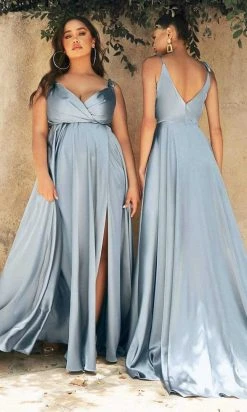 Formal Gowns Cinderella Divine - BD105 Tie Strap V-Neck Satin Gown